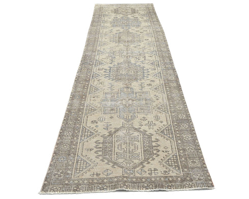 12 Ft Vintage Brown Persian Style Hand Knotted Distressed Low Pile Wool Runner Rug